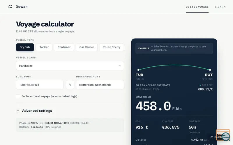 Screenshot of Dewan ETS Calculator