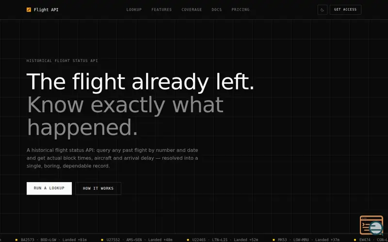 Screenshot of Historical Flight Status API — Flight Number & Date Lookup