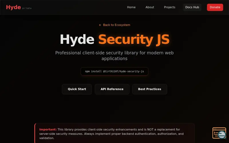 Screenshot of Hyde Security JS