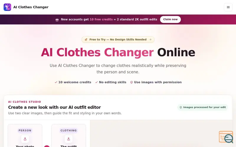 Screenshot of AI Outfit Changer - Change Clothes in Photos Online