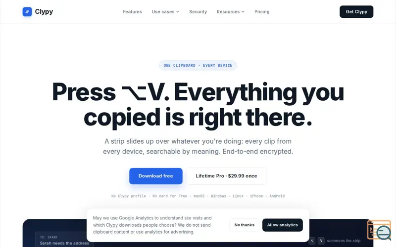 Screenshot of Clypy — one clipboard for every device