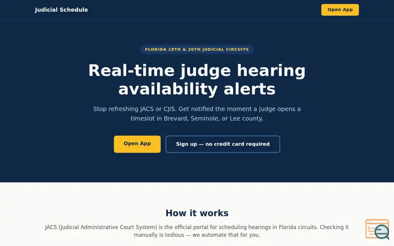 Screenshot of Judicial Schedule