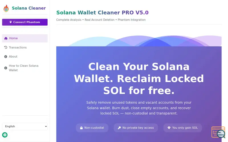 Screenshot of Solana Wallet Cleaner