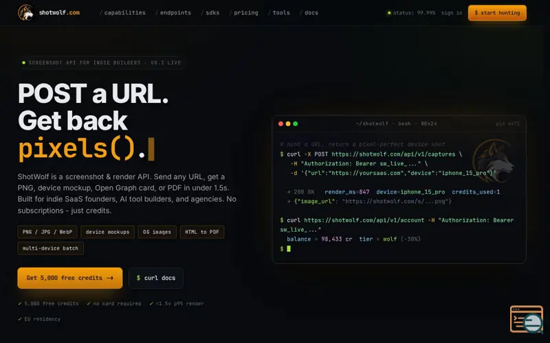Screenshot of ShotWolf - Screenshot & render API