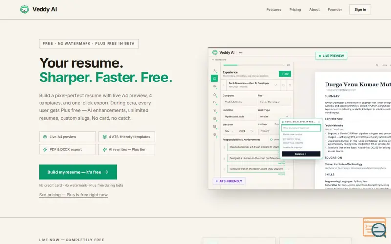 Screenshot of Veddy AI
