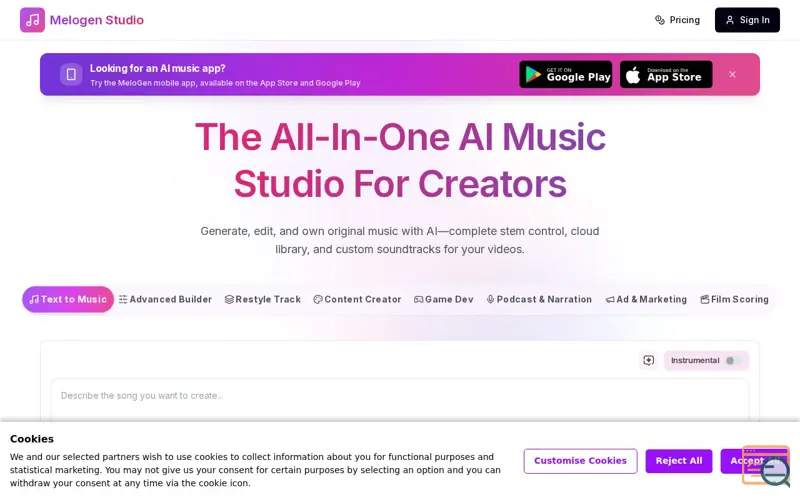Screenshot of MeloGen Studio