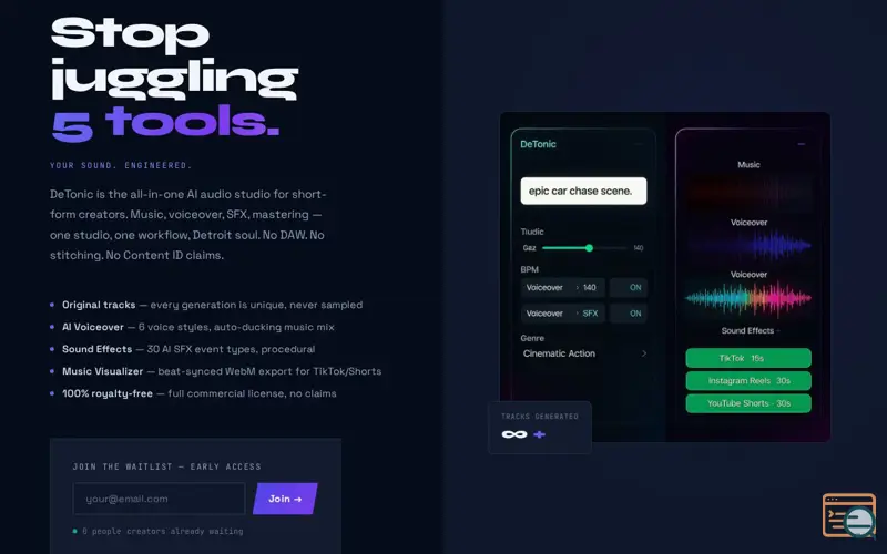 Screenshot of DeTonic — AI Audio Generator