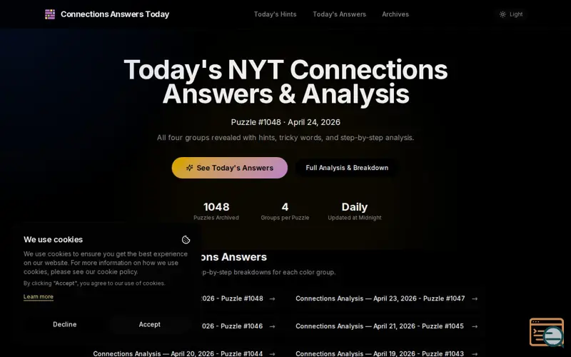Screenshot of Connections Answers Today