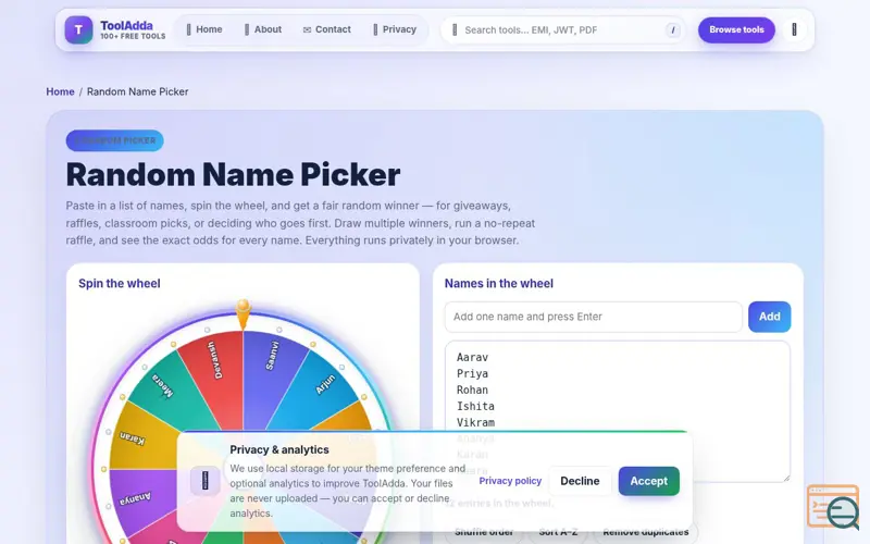Screenshot of Random Name Picker