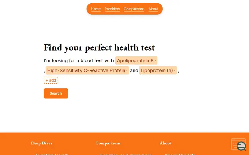 Screenshot of Blood Test Comparison