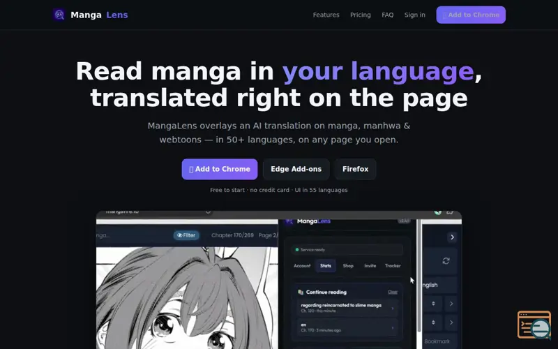 Screenshot of MangaLens — AI Manga Translator