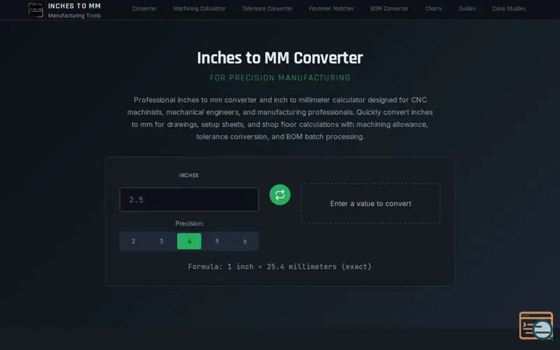 Screenshot of Inches-to-mm
