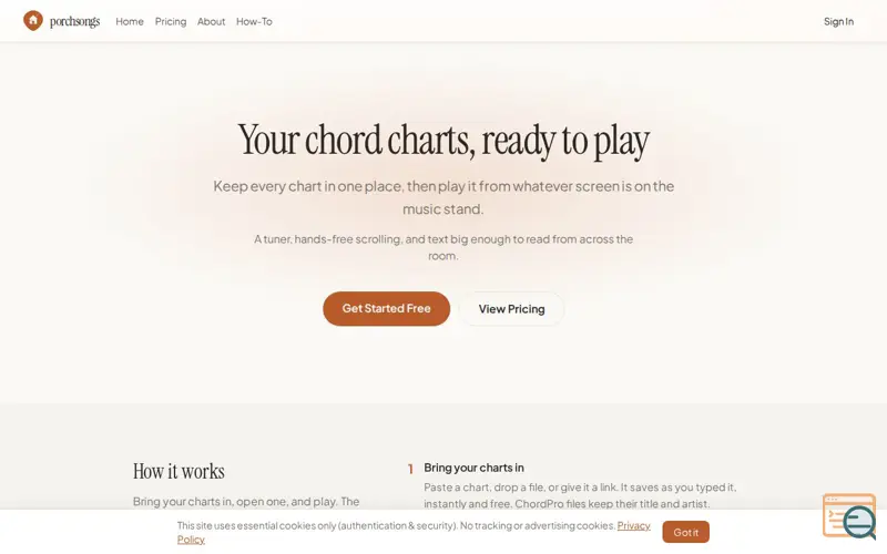 Screenshot of porchsongs.ai