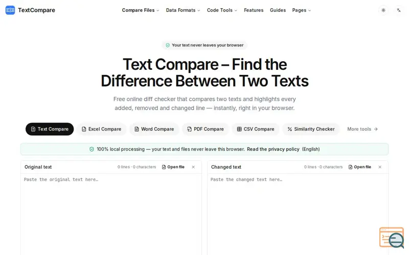 Screenshot of Text Compare – Free Online Text Comparison & Diff Checker