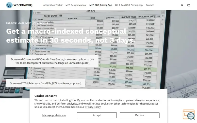 Screenshot of WorkflowIQ MEP BOQ App