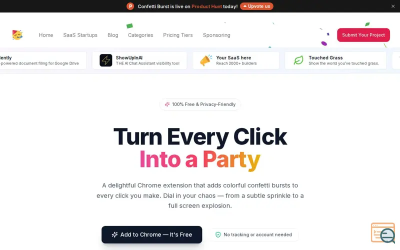 Screenshot of Confetti Burst Chrome Extension