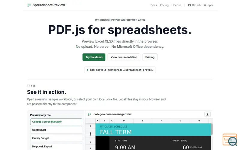Screenshot of Spreadsheetpreview