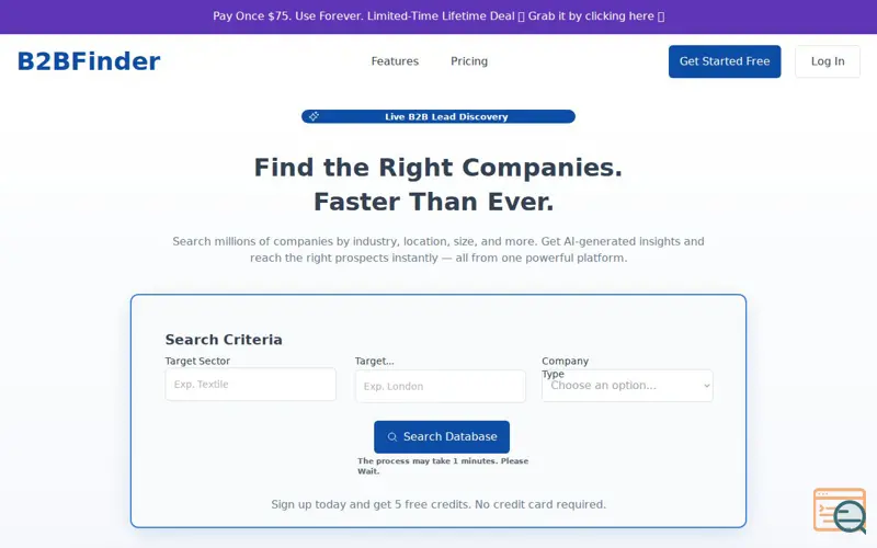 Screenshot of B2BFinder, a launch using Bubble.io