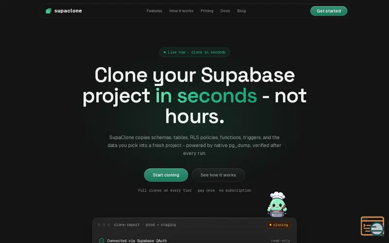 Screenshot of SupaClone - Clone your Supabase DB in seconds