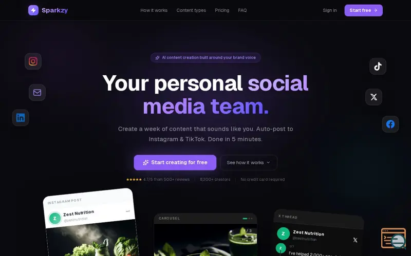 Screenshot of Sparkzy