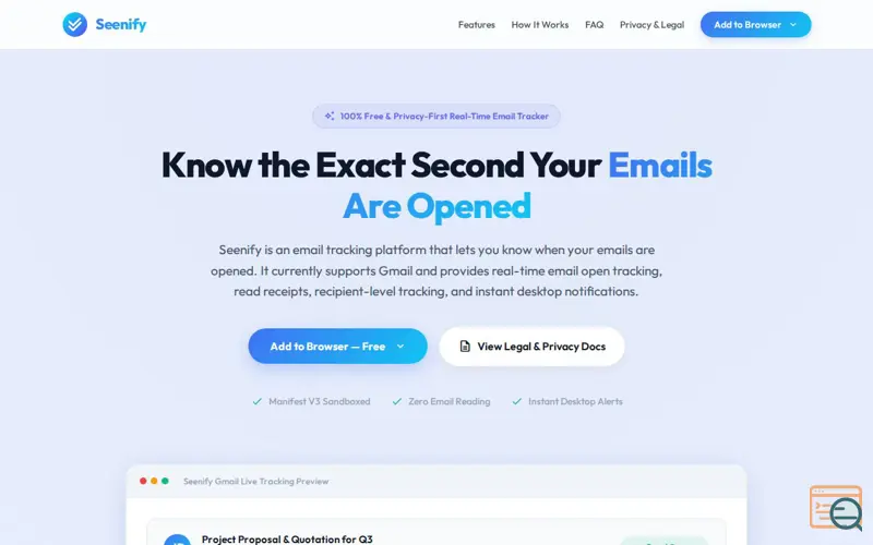 Screenshot of Seenify - Email Tracker, a launch using Microsoft Edge Add-ons