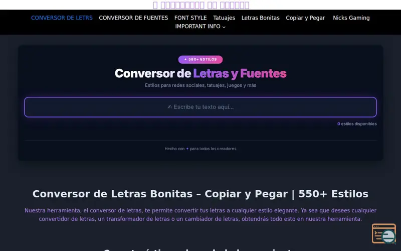 Screenshot of conversorderletras, a launch using Kadence