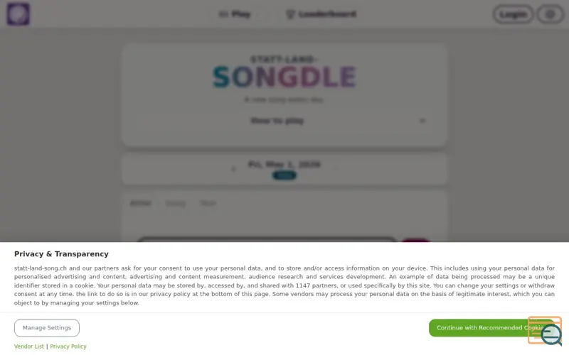 Screenshot of Statt Land, Song - Songdle, a launch using Deployd