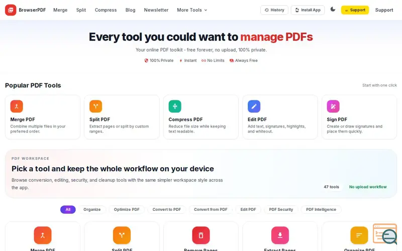 Screenshot of Browser PDF Tools