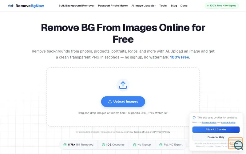 Screenshot of Remove BG Online Free – AI Background Remover | RemoveBgNow