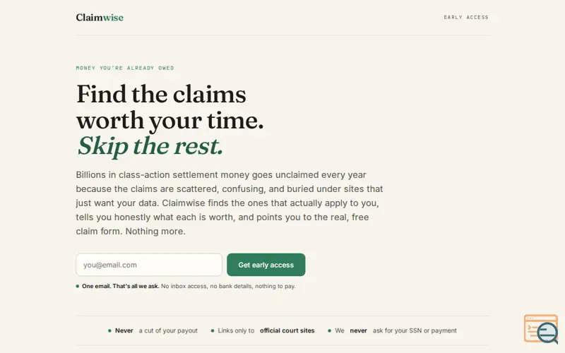 Screenshot of Claimwise — find unclaimed money