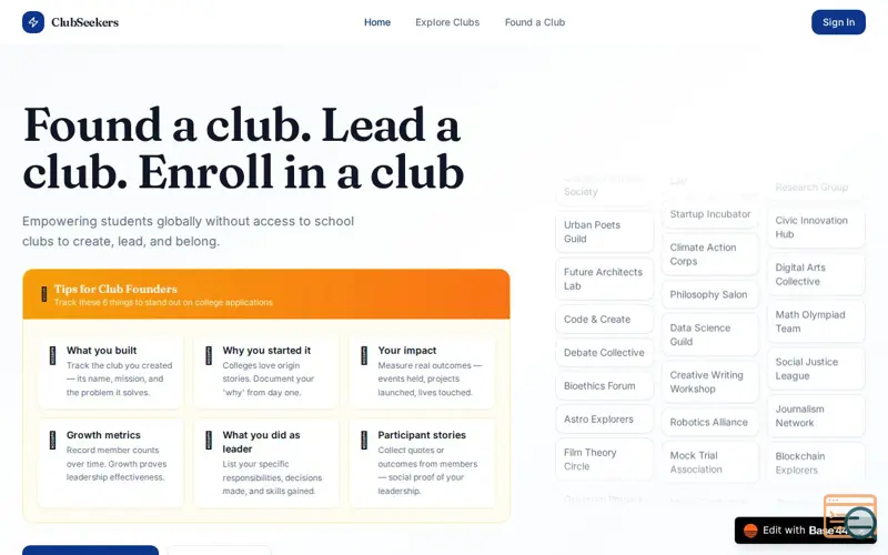 Screenshot of ClubSeekers