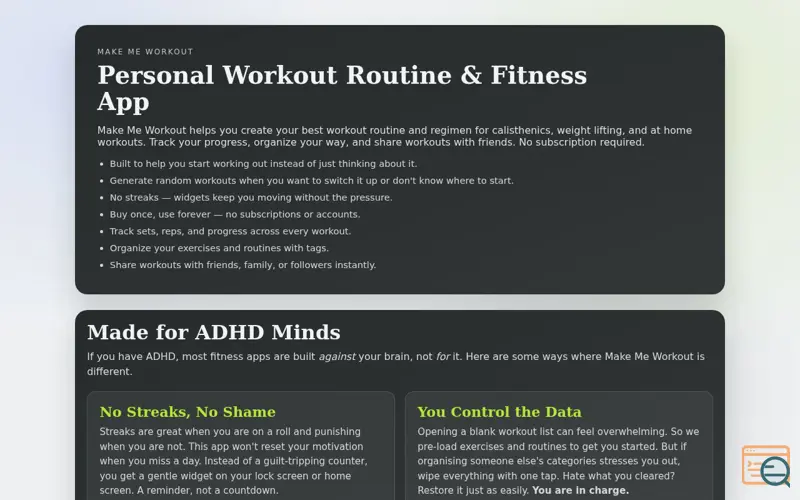 Screenshot of Make Me Workout