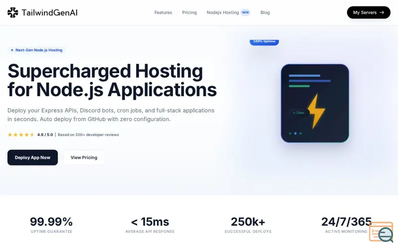 Screenshot of TailwindGenAI Nodejs hosting