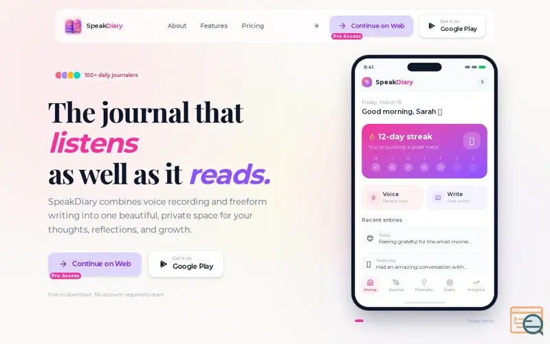 Screenshot of SpeakDiary - Voice Diary App