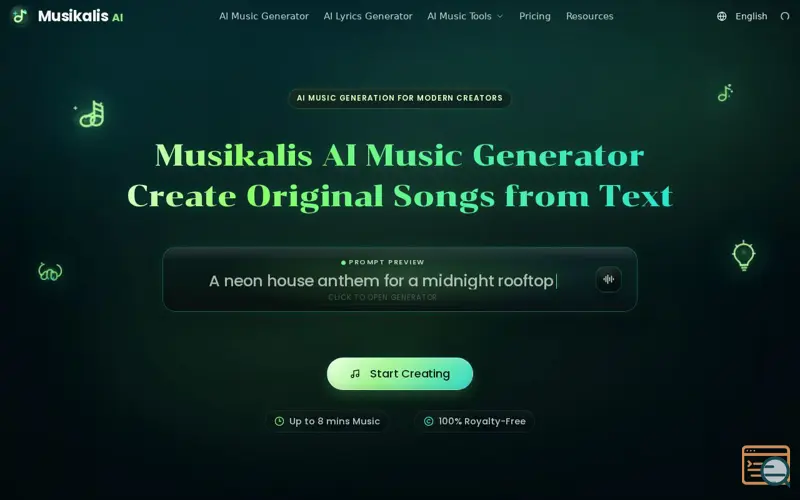 Screenshot of Musikalis, a launch using Code.Market