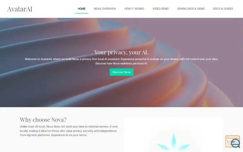 Screenshot of NovaAvatar, a launch using Webador