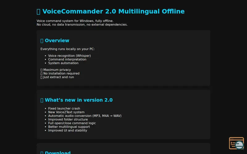 Screenshot of VoiceCommander 2.0