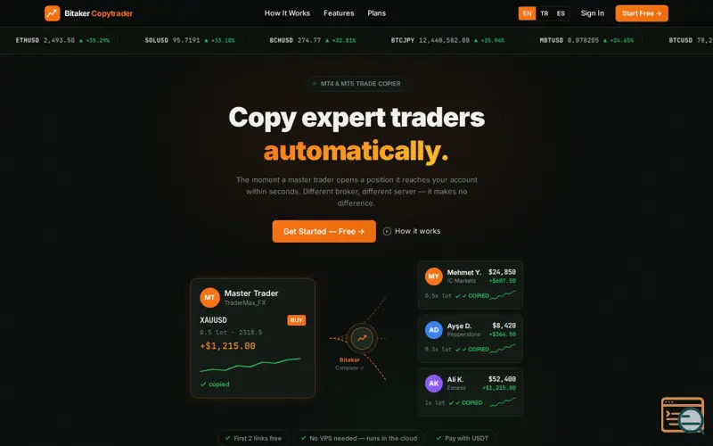 Screenshot of Bitaker Copytrader