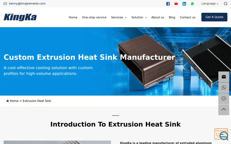 Screenshot of Extrusion Heat Sink Manufacturer