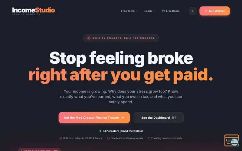 Screenshot of IncomeStudio