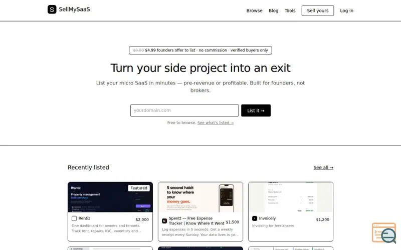 Screenshot of SellMySaaS