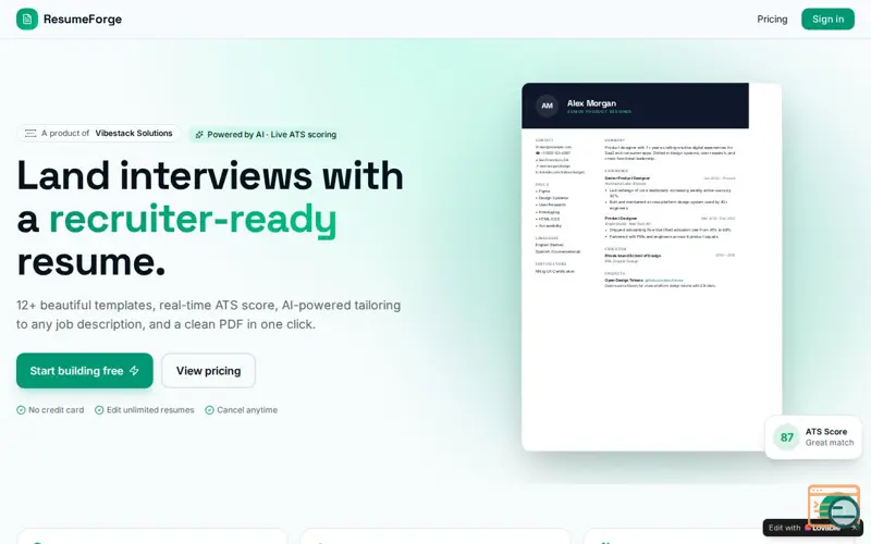 Screenshot of ResumeForge