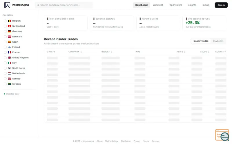 Screenshot of InsidersAlpha - Insider Trading Tracker