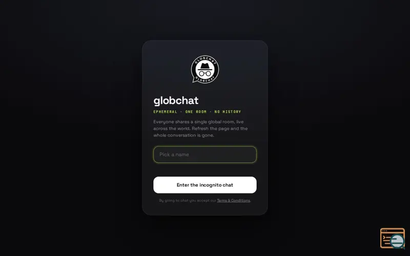 Screenshot of globchat — live & temporary