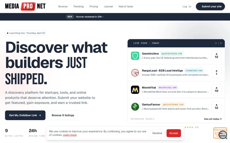 Screenshot of MEDIAPRONET, a launch using GitHub