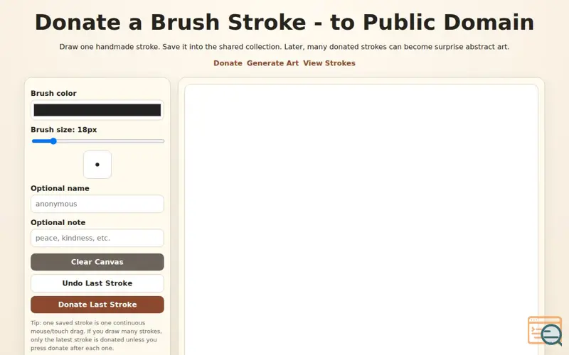 Screenshot of Donate a Brush Stroke