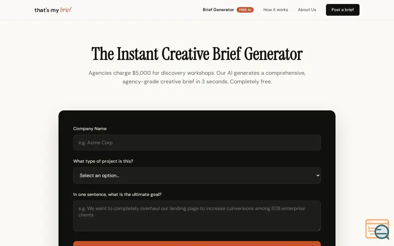 Screenshot of The Instant Creative Brief Generator