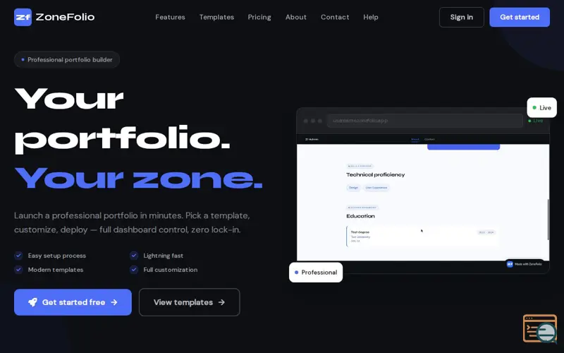 Screenshot of ZoneFolio