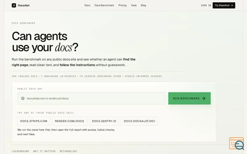 Screenshot of Agent-Ready Docs Benchmark