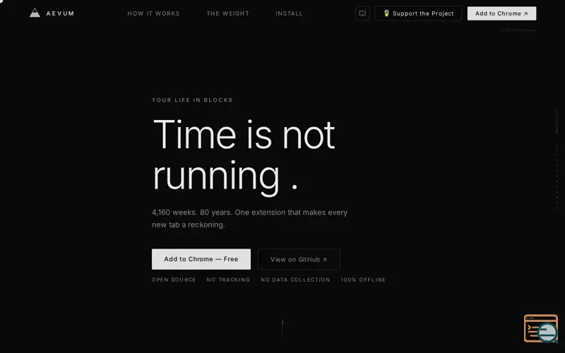 Screenshot of Aevum — Your life, Rendered in real time